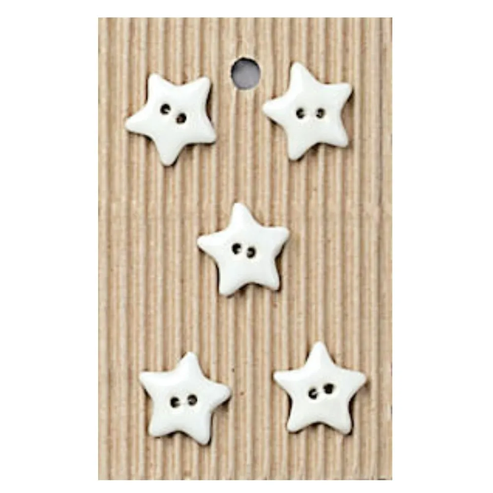 Handmade Buttons White Stars - Set of 5 (L235)