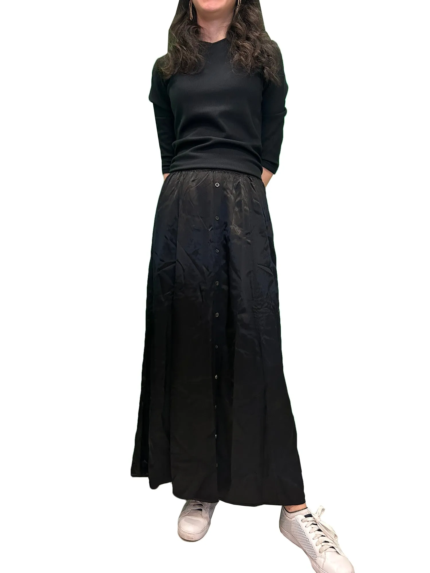 Hard Tail Satin Button Front Maxi Skirt (Style: SAT-35)