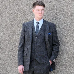 Harris Tweed Grey Marl With Blue Over Check Jacket>