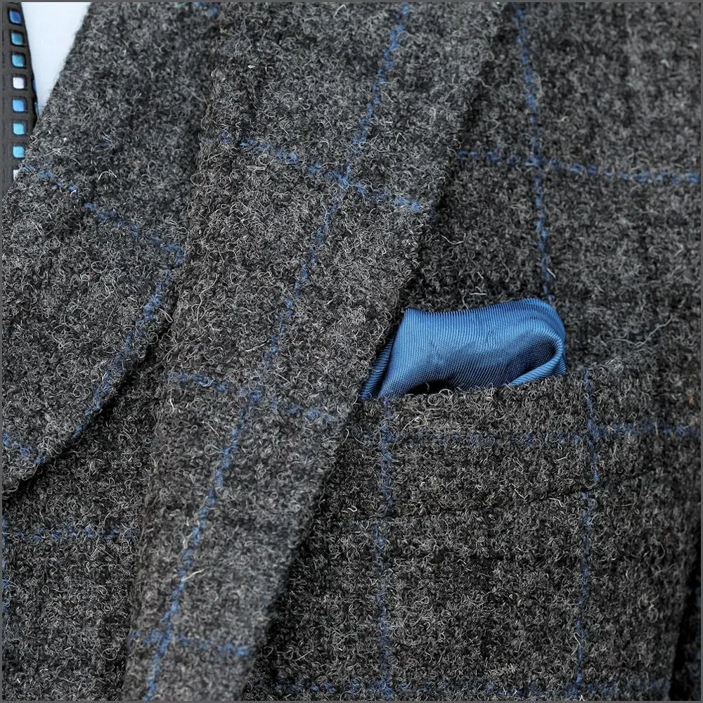 Harris Tweed Grey Marl With Blue Over Check Jacket>