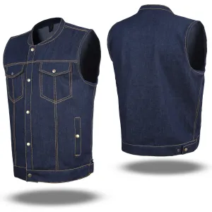 HLDM21687 BLUE MEN DENIM VEST CONTRAST THREAD M/O 100% COTTON