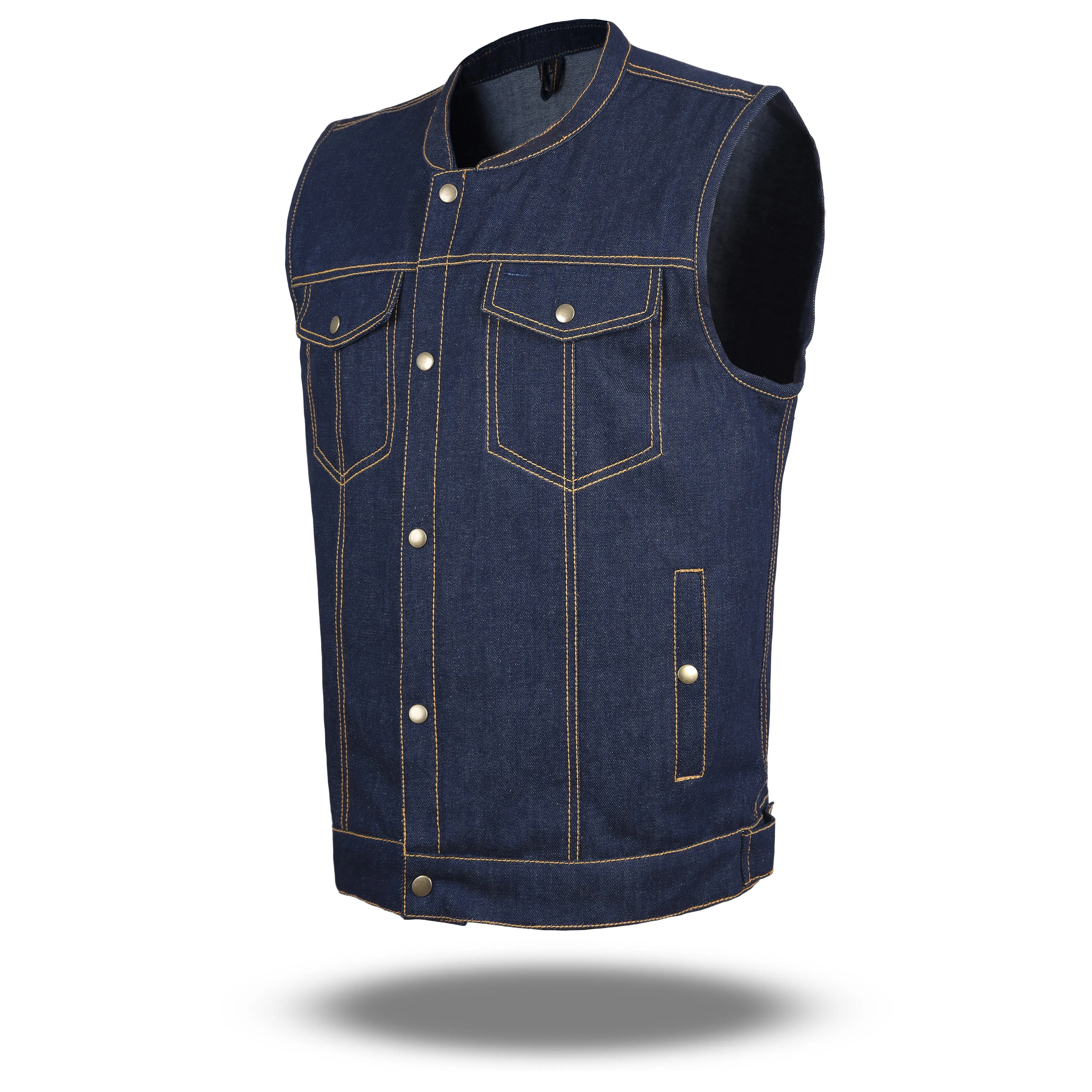 HLDM21687 BLUE MEN DENIM VEST CONTRAST THREAD M/O 100% COTTON