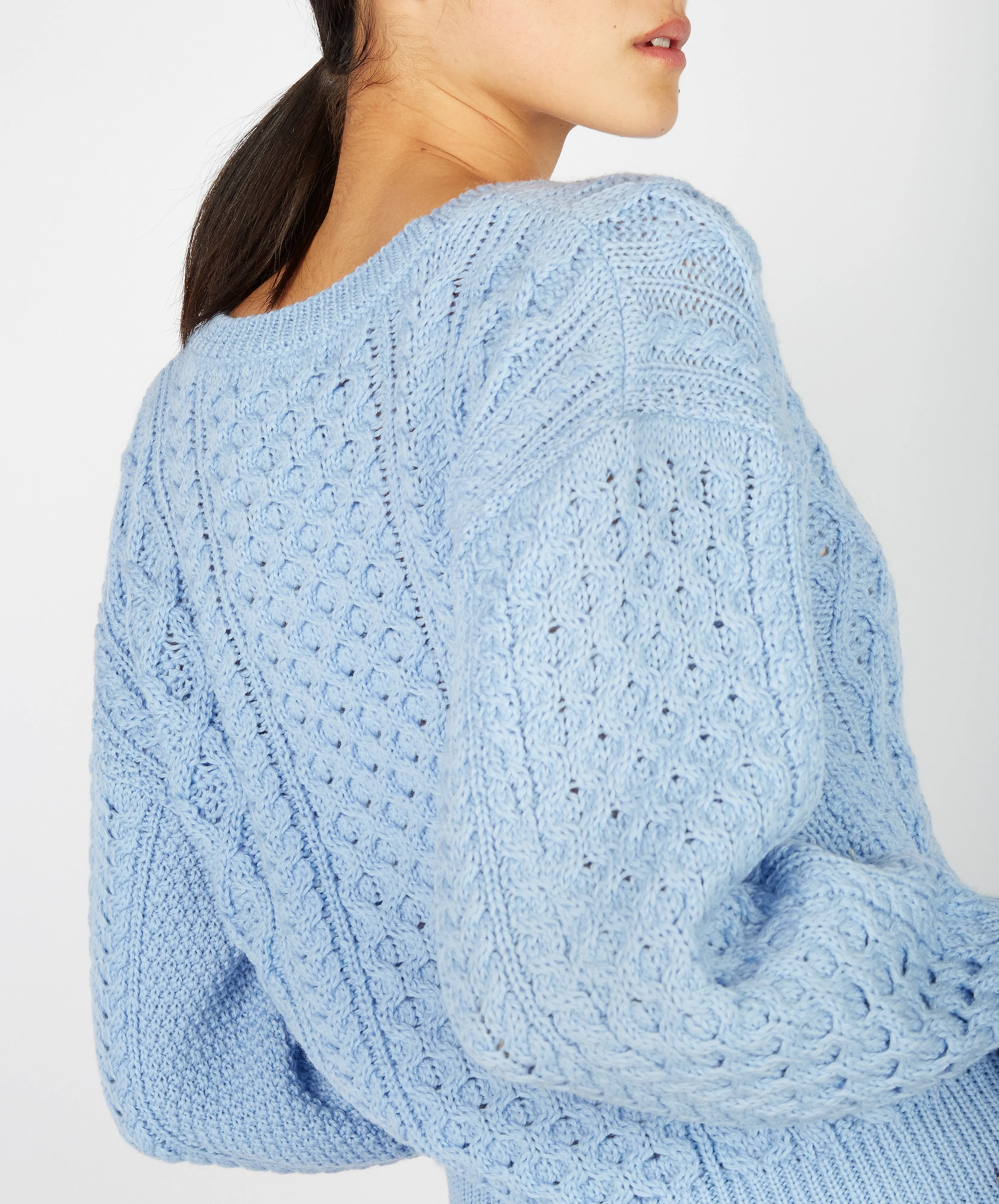 Honeysuckle Cropped Aran Sweater Morning Sky