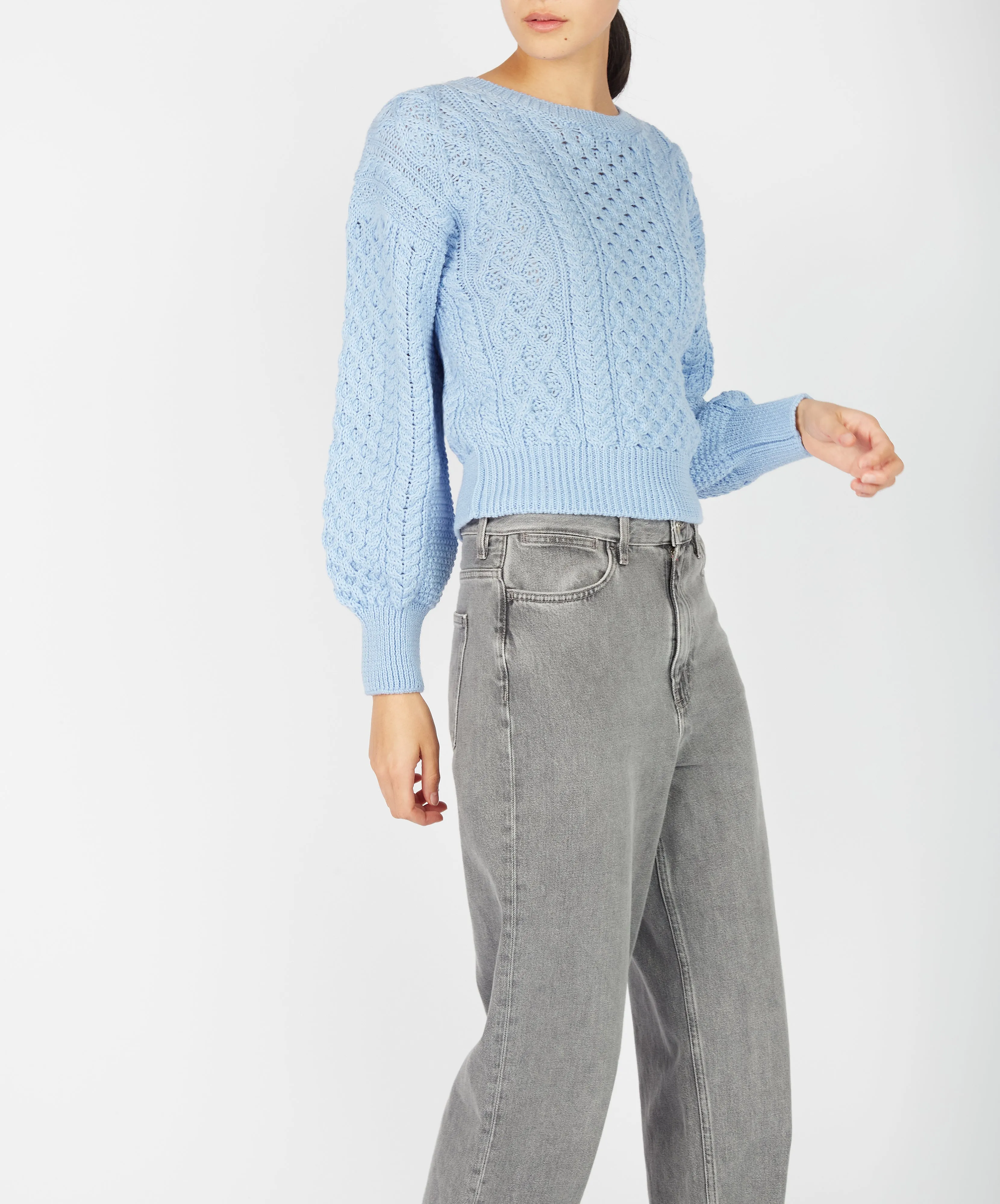 Honeysuckle Cropped Aran Sweater Morning Sky