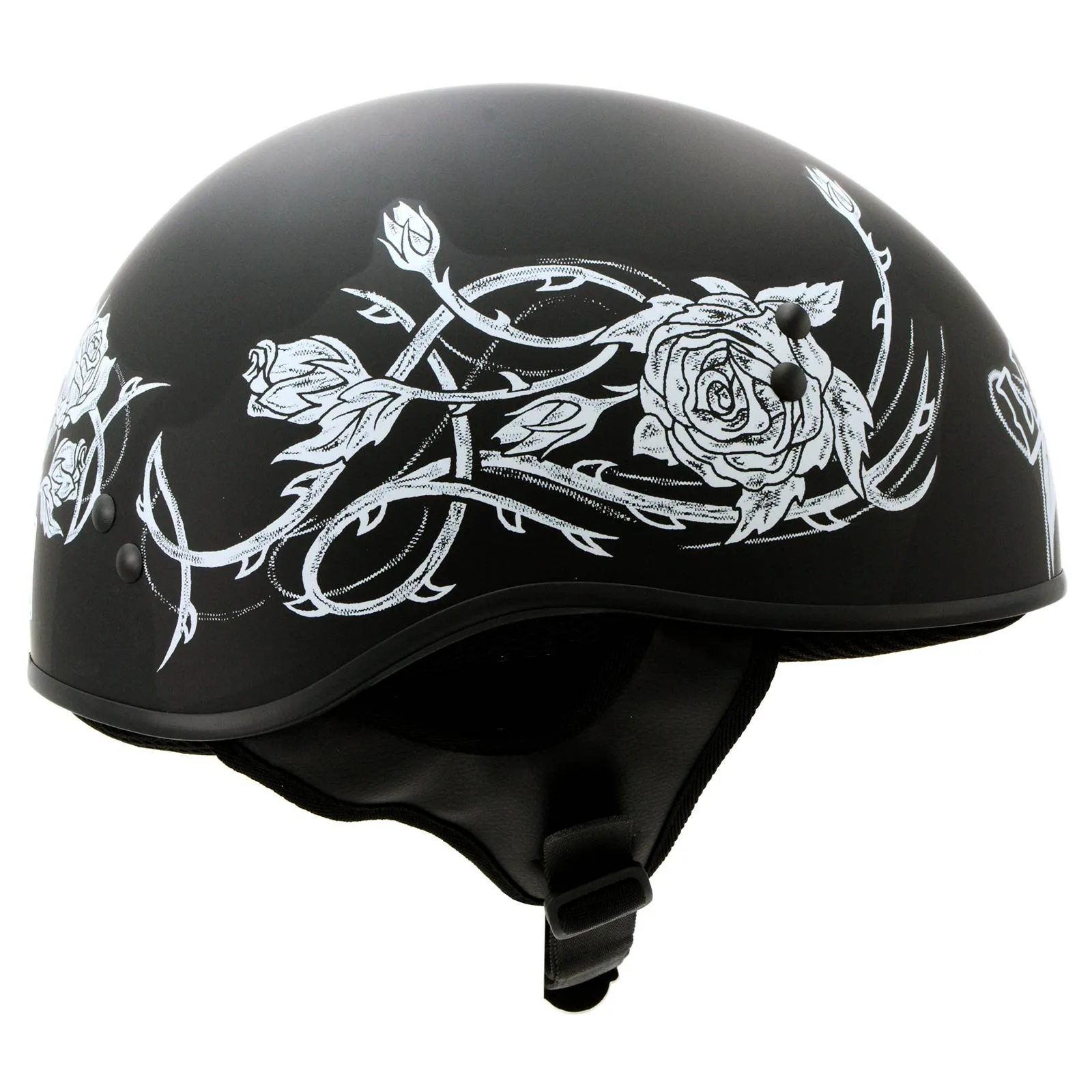 Hot Leathers HLD1021 'Lady Rider' Flat Black Motorcycle DOT Approved Skull Cap Half Biker Helmet