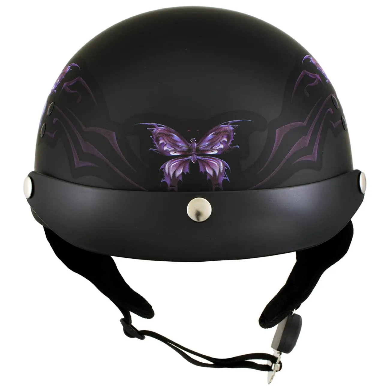 Hot Leathers HLT70 'Purple Butterfly' Flat Black Advanced DOT