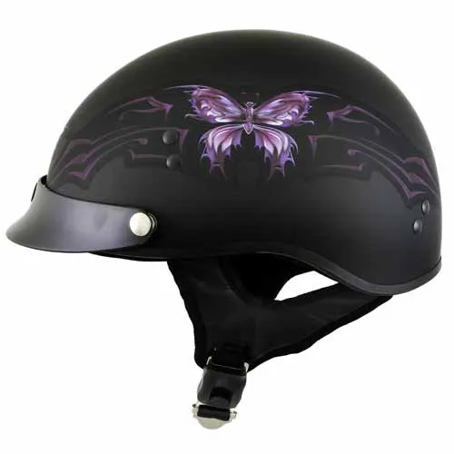 Hot Leathers HLT70 'Purple Butterfly' Flat Black Advanced DOT