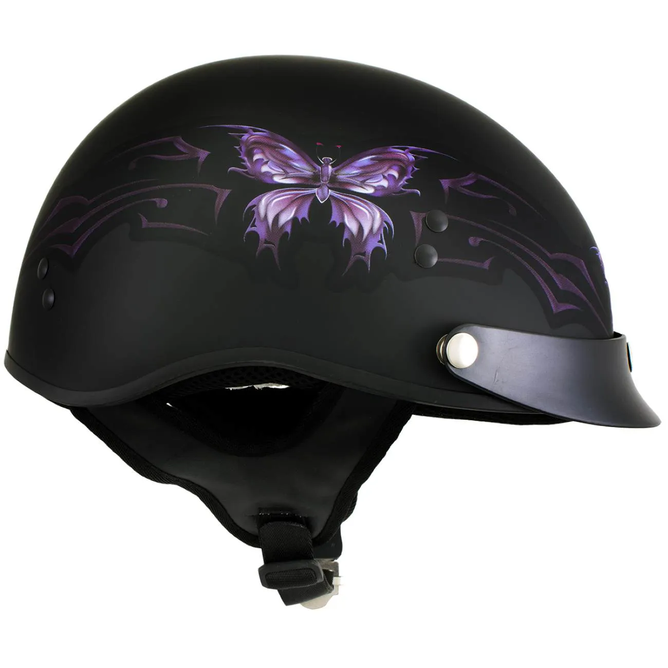 Hot Leathers HLT70 'Purple Butterfly' Flat Black Advanced DOT