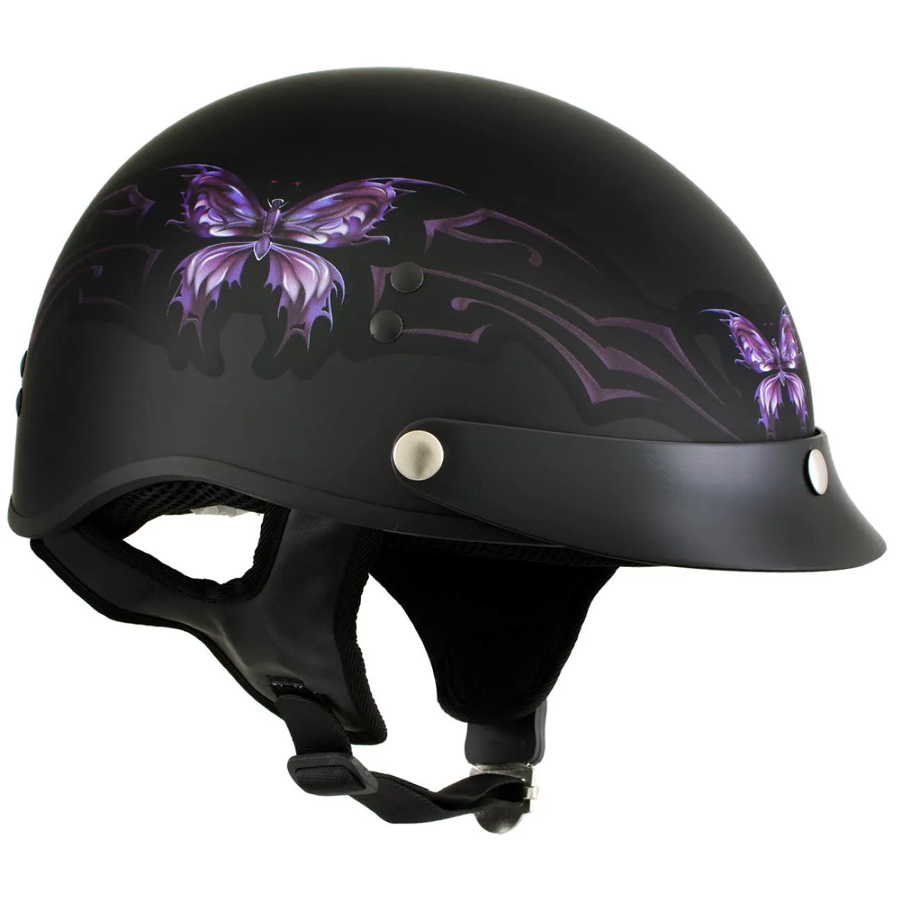 Hot Leathers HLT70 'Purple Butterfly' Flat Black Advanced DOT