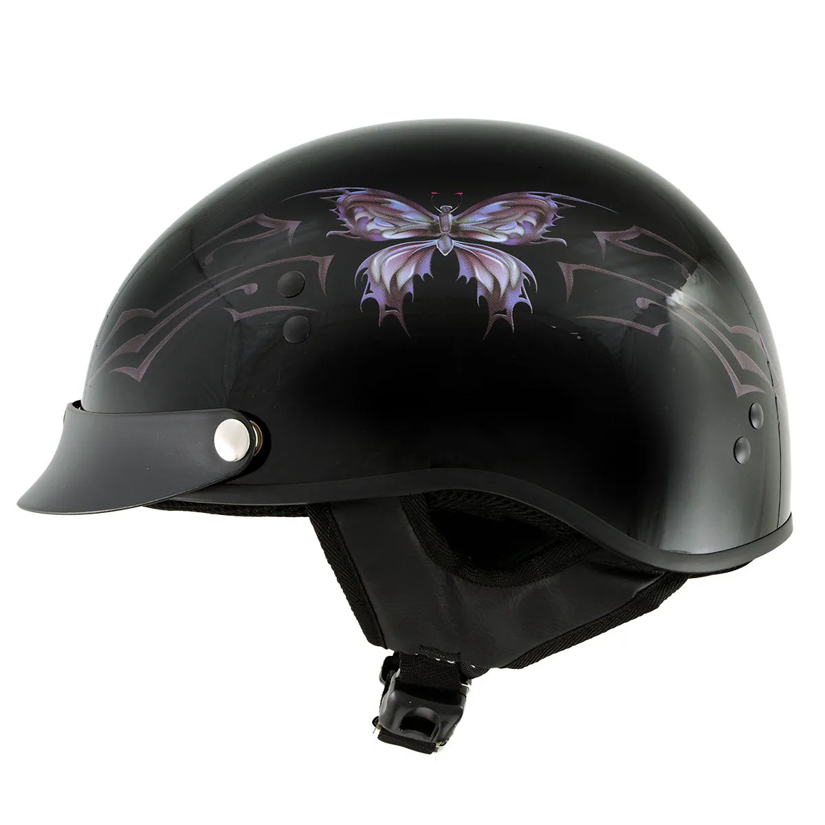 Hot Leathers HLT70 'Purple Butterfly' Glosy Black Advanced DOT