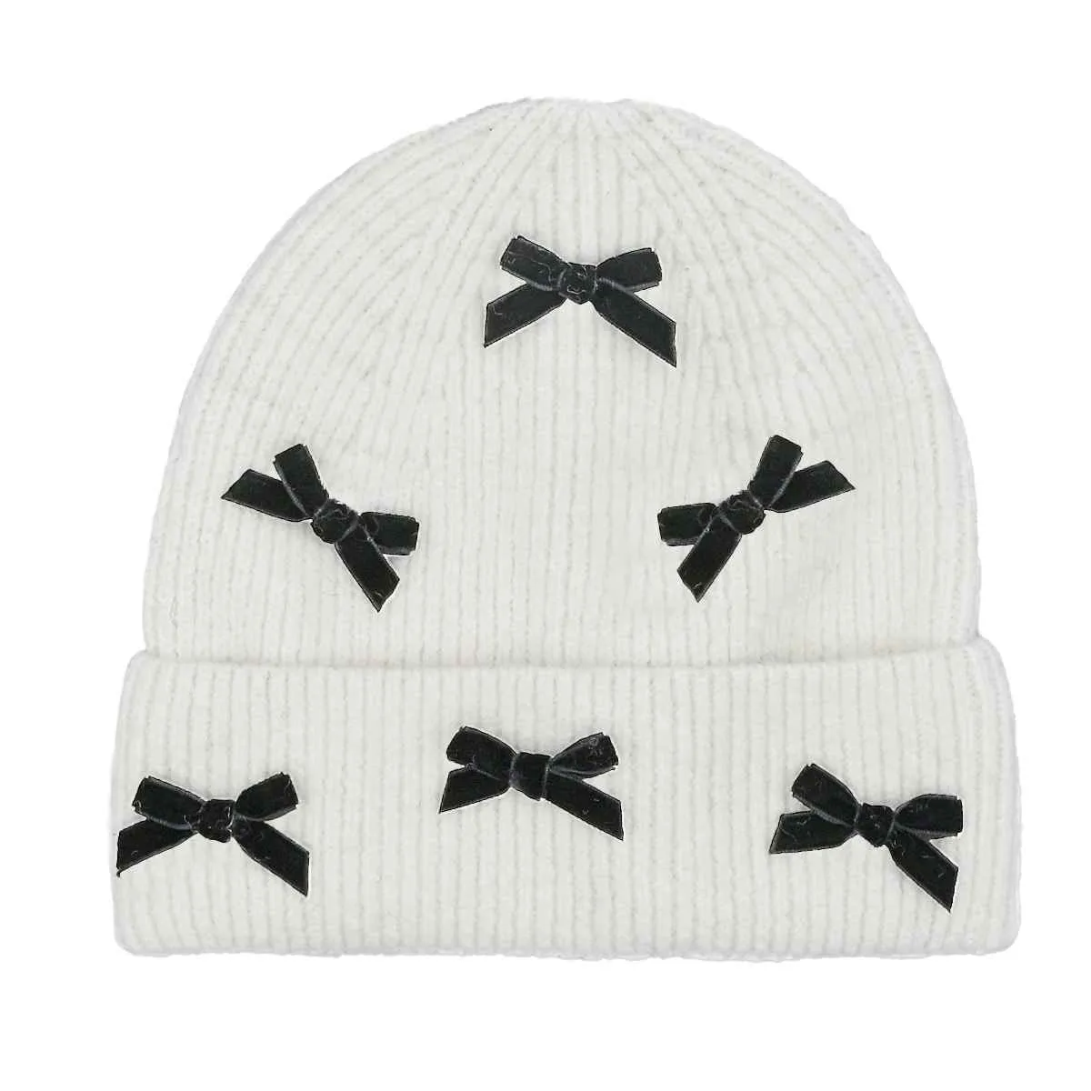 HTE0147 Mini Velvet Bow Cuff Beanie