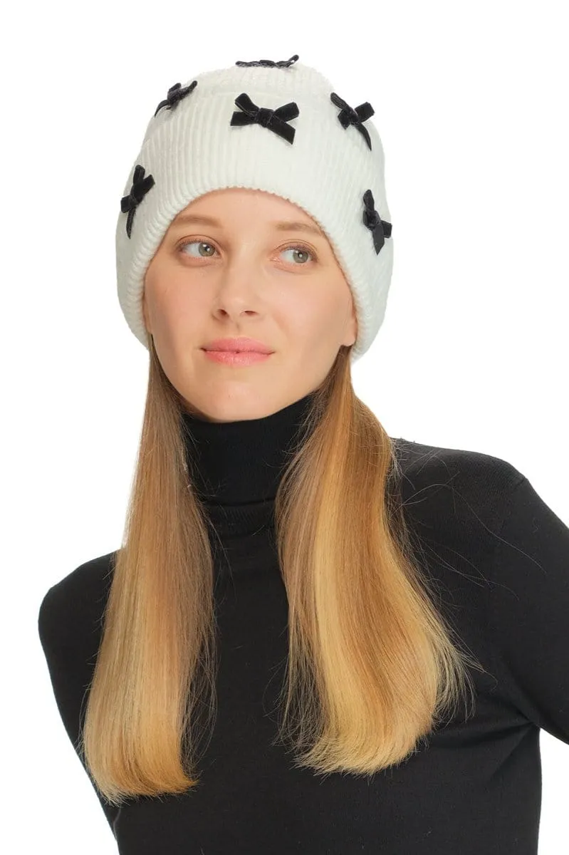 HTE0147 Mini Velvet Bow Cuff Beanie