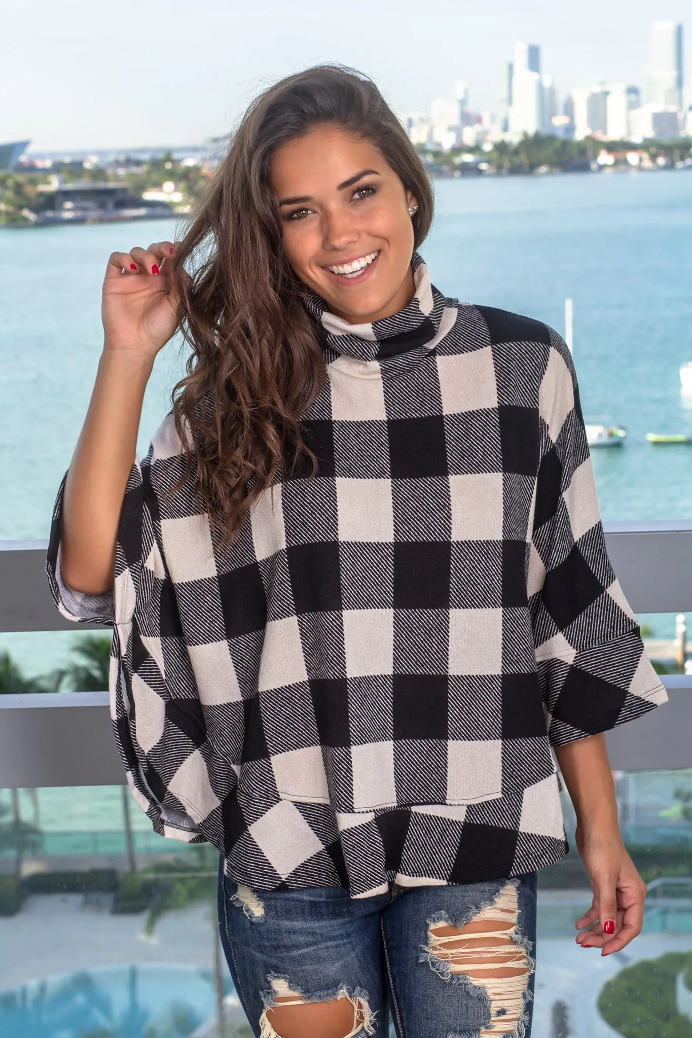 Ivory Plaid Poncho