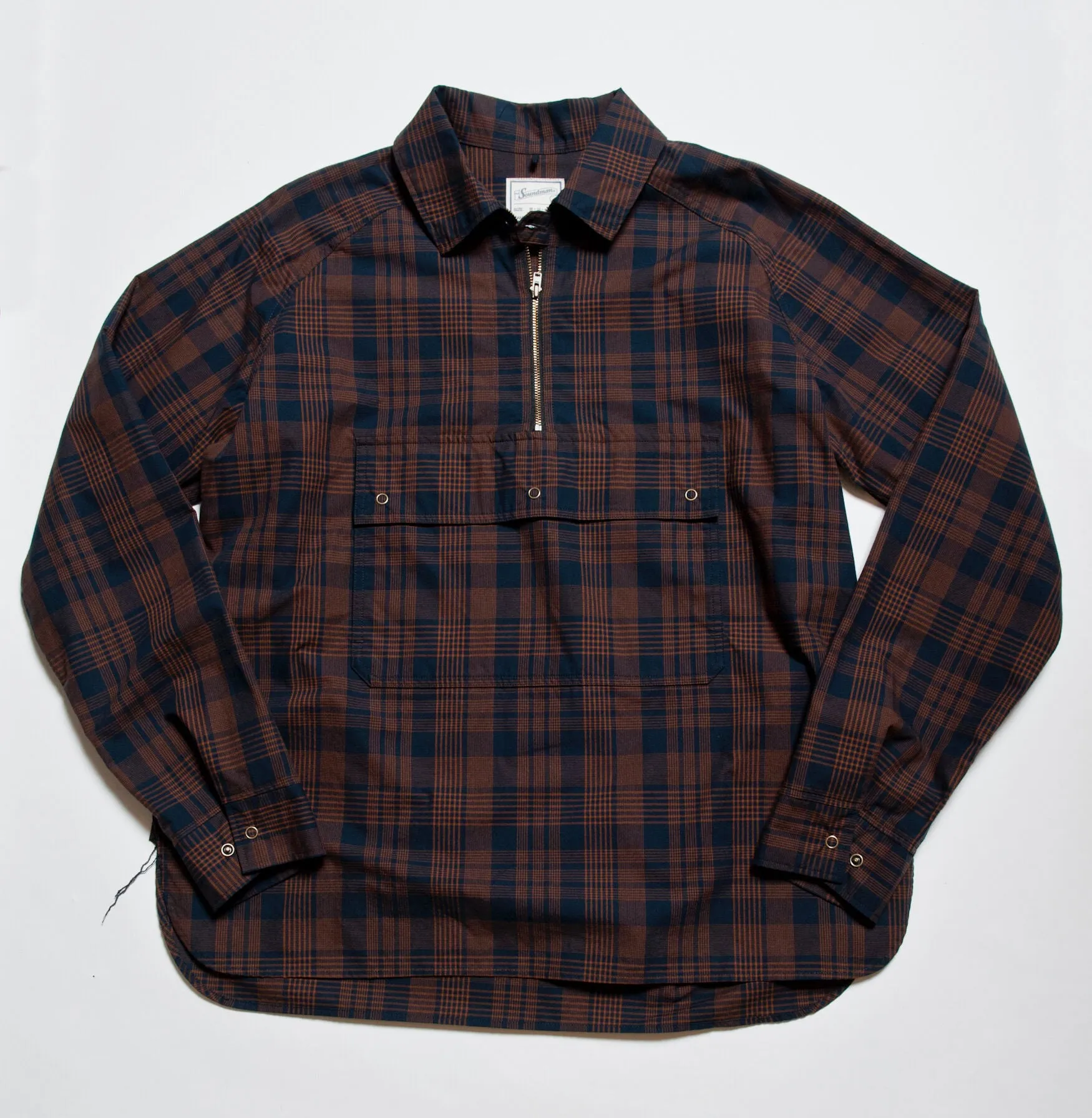 Jackson High Density Cotton Anorak Shirt in Navy x Brown