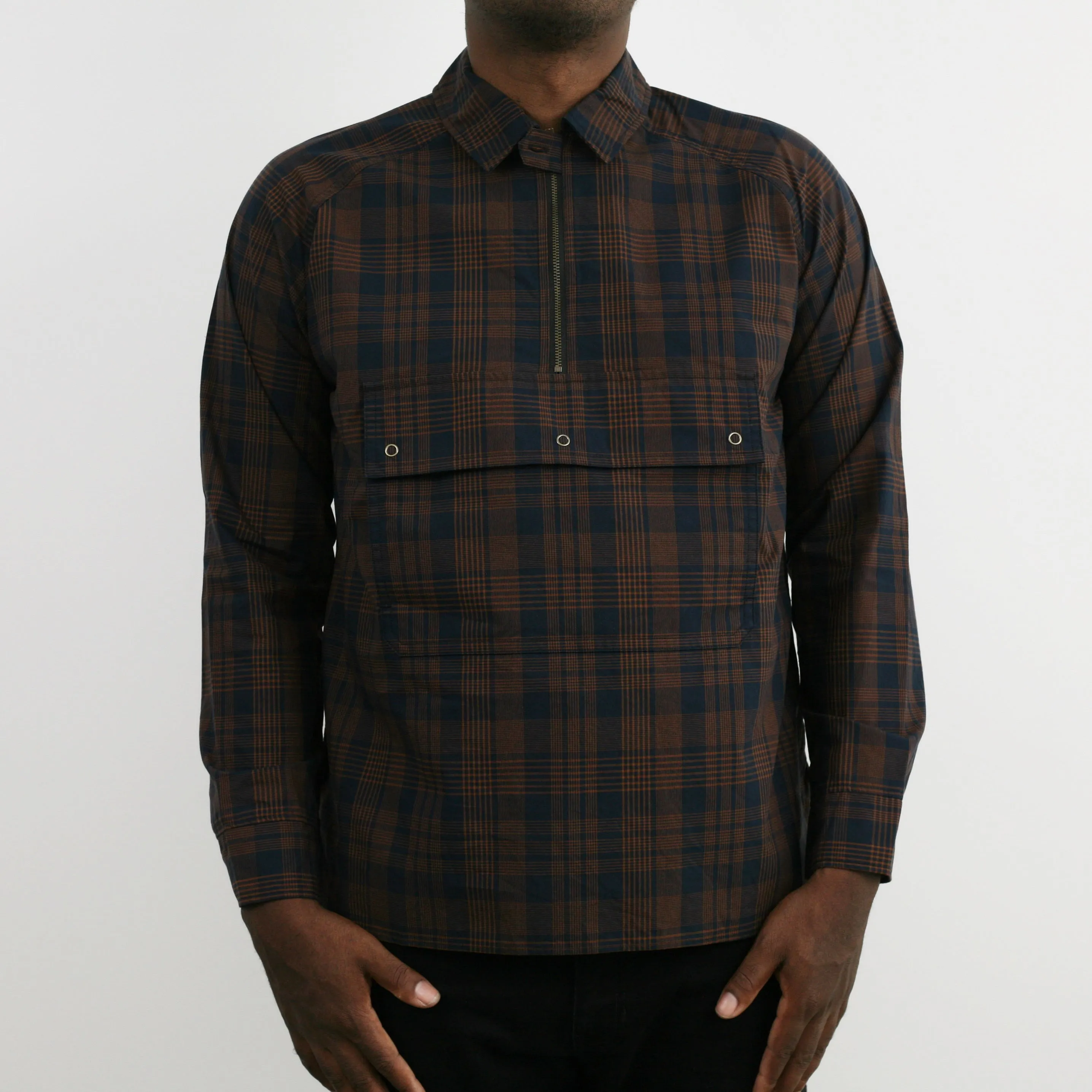 Jackson High Density Cotton Anorak Shirt in Navy x Brown