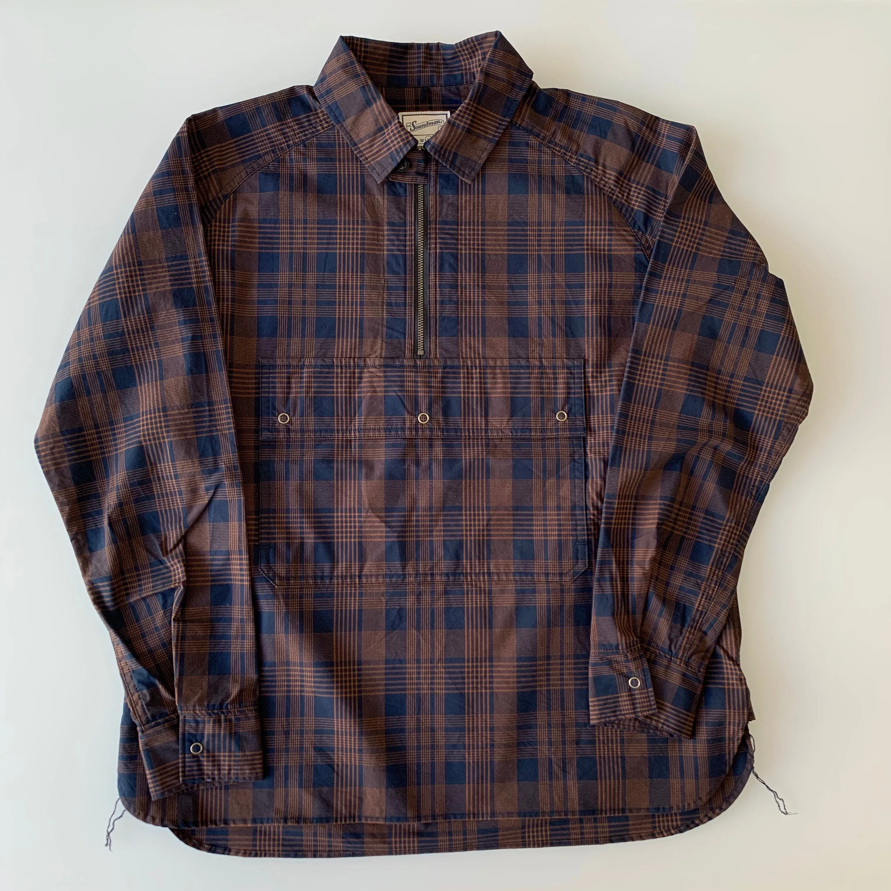 Jackson High Density Cotton Anorak Shirt in Navy x Brown