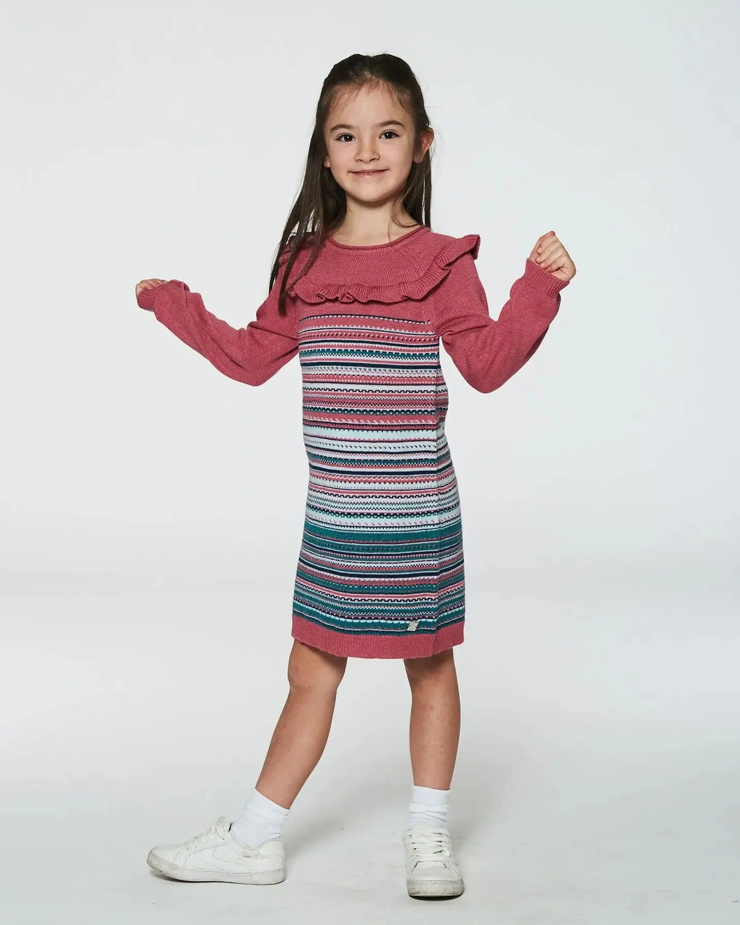 Jacquard Stripe Sweater Dress Pink And Blue