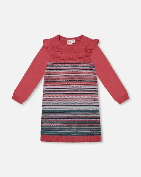 Jacquard Stripe Sweater Dress Pink And Blue