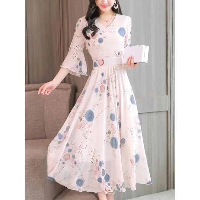 Ketty More Women Bell Sleeve Slim Fit Long Chiffon Dress-KMWDC8977