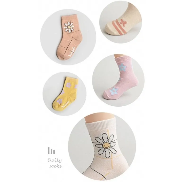 Kids Cotton Crew Socks Set-Flower