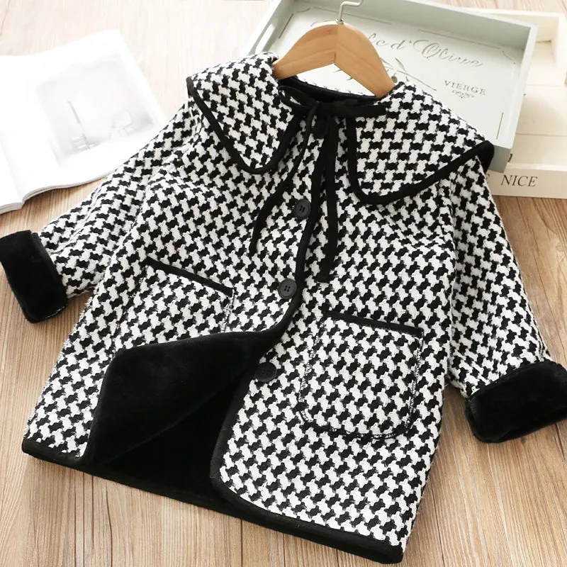 Kids Girl Overcoat Winter New Fashion Houndstooth Wool Coat for Girls Teens Autumn Jacket Warm Long Outerwear Children Windproof