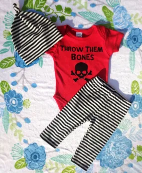 Kids Nebraska Outfit / Black White Stripe Joggers   Beanie or Headband   Throw Them Bones Bodysuit or Tee,Handmade Baby Gift,Toddler Neb