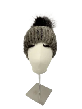 KNITTED MINK BEANIE GREY