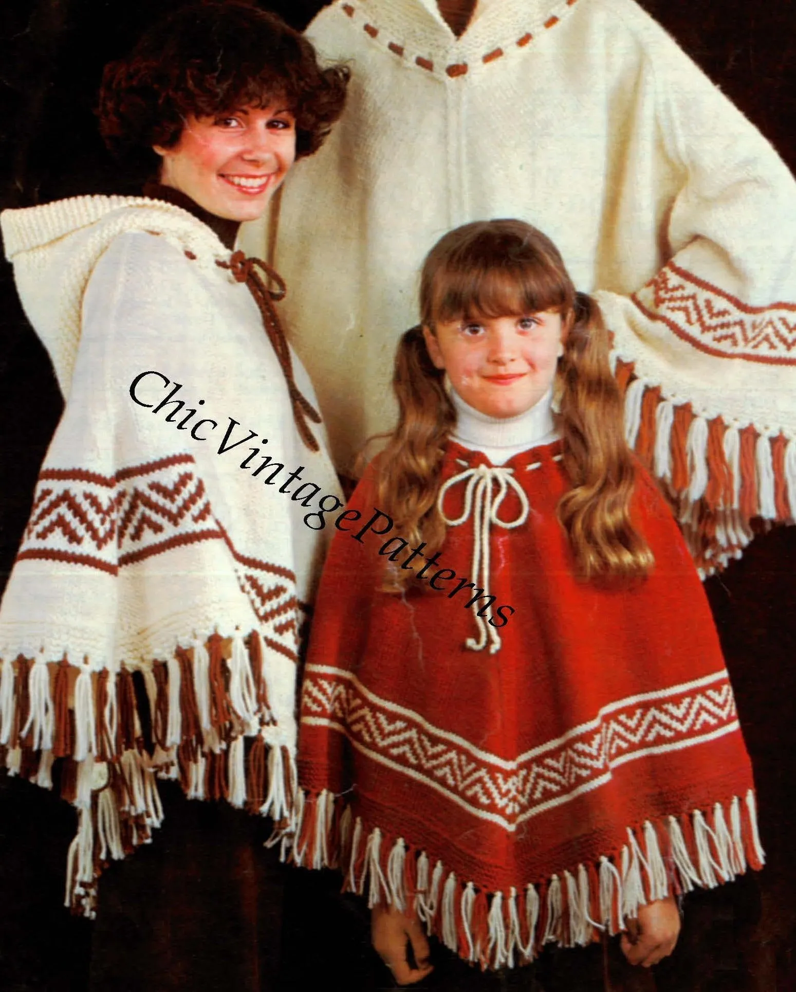 Knitted Poncho Pattern, Ladies and Childrens Fringed Poncho, PDF Knitting Pattern