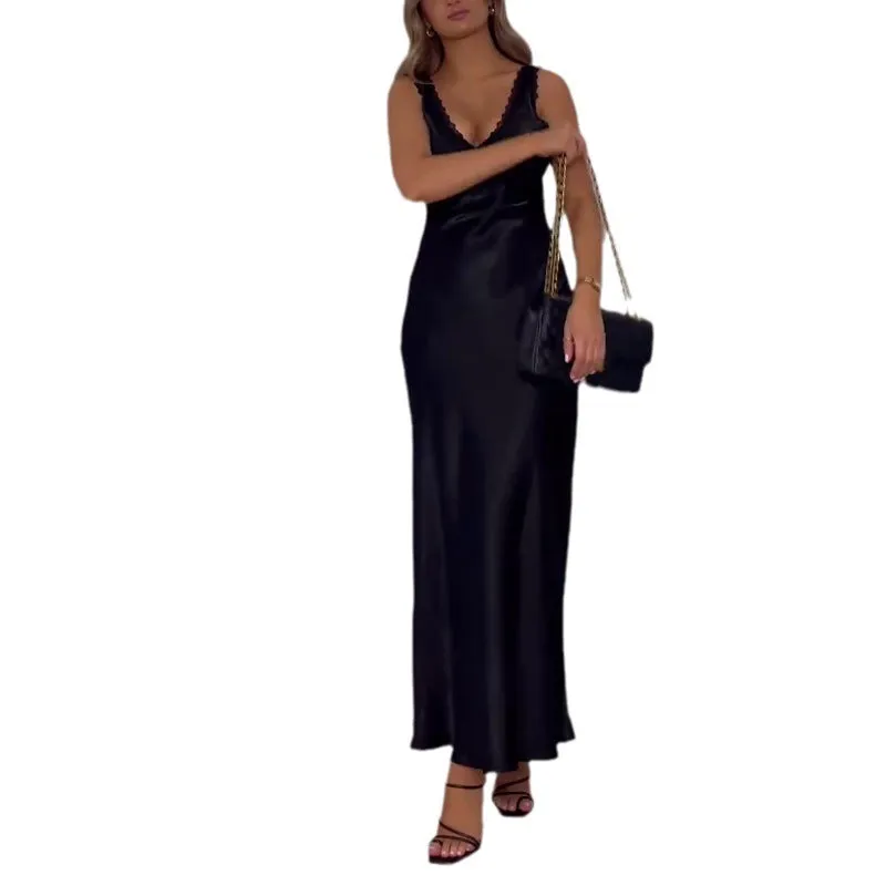 Lanfubeisi black sweater dress outfit Women's Summer New Sexy Vest Long Skirt Solid Color High Waist Dress Women