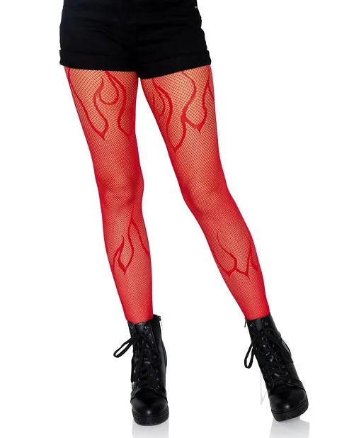 Leg Avenue Flame Net Tights - O/S - Red