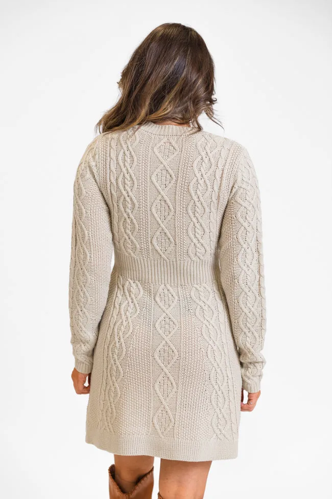 Living for Friday Beige Cable Knit Sweater Dress FINAL SALE