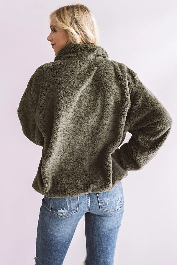 London Bridge Sherpa Pullover In Olive