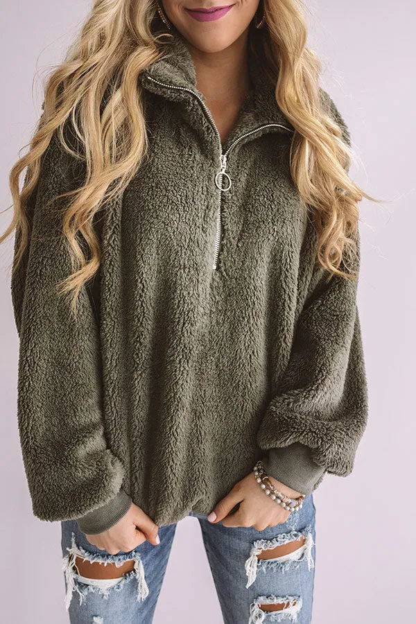 London Bridge Sherpa Pullover In Olive