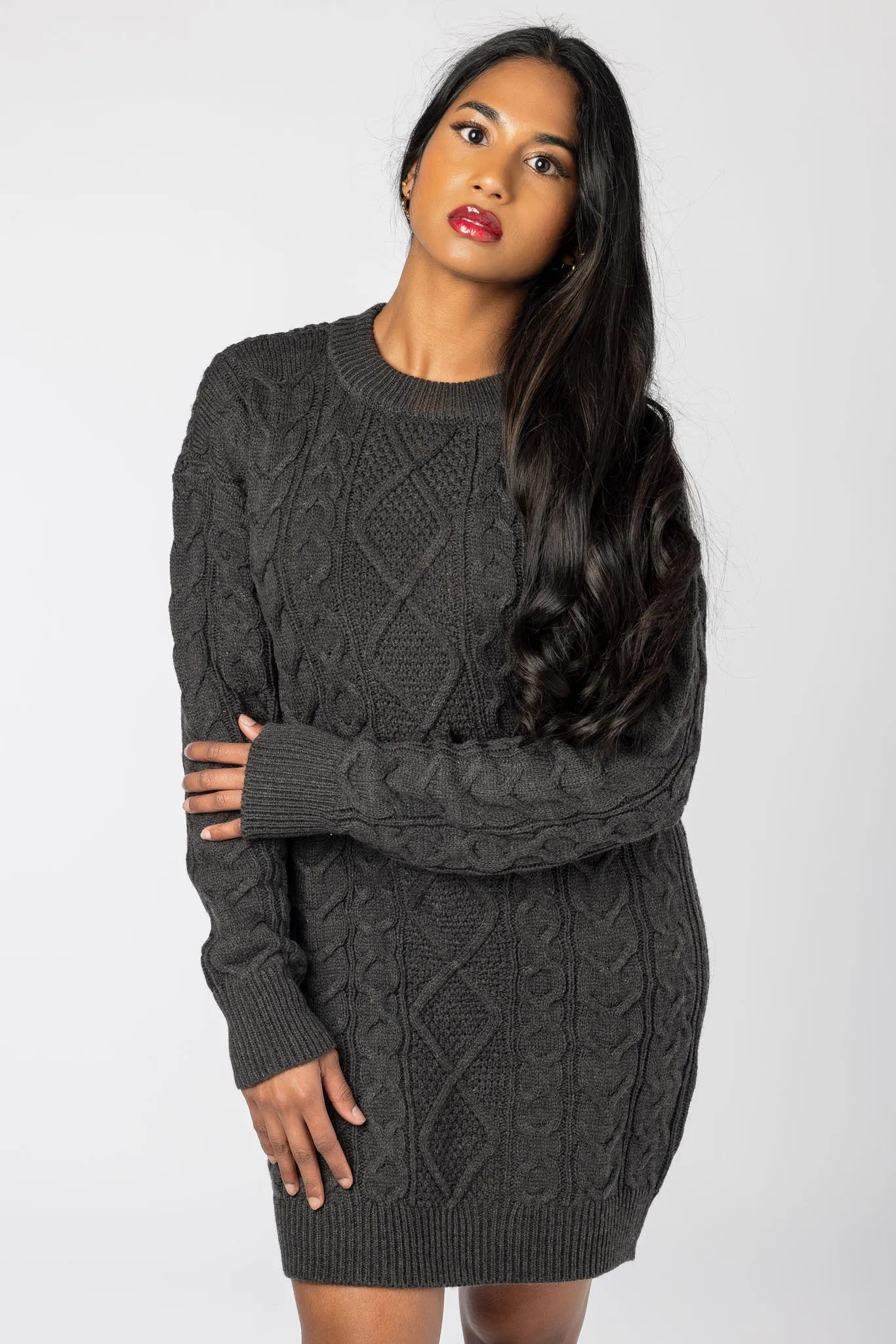 Long Cable Knit Sweater Dress