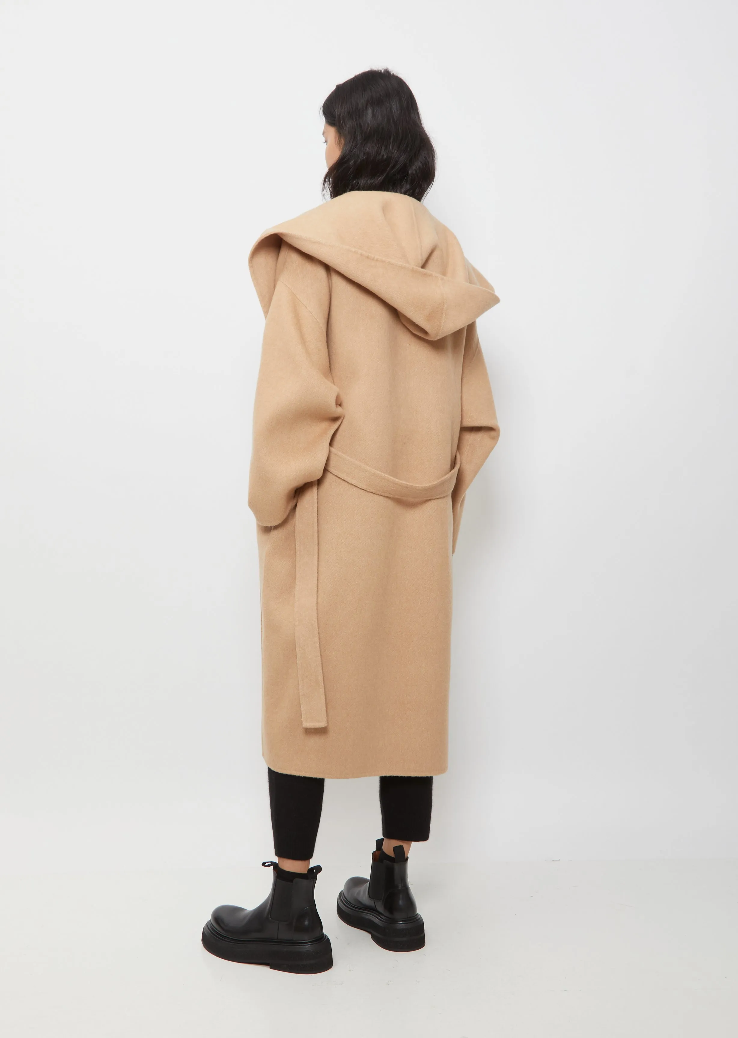 Long Wrap Coat With Hood — Beige