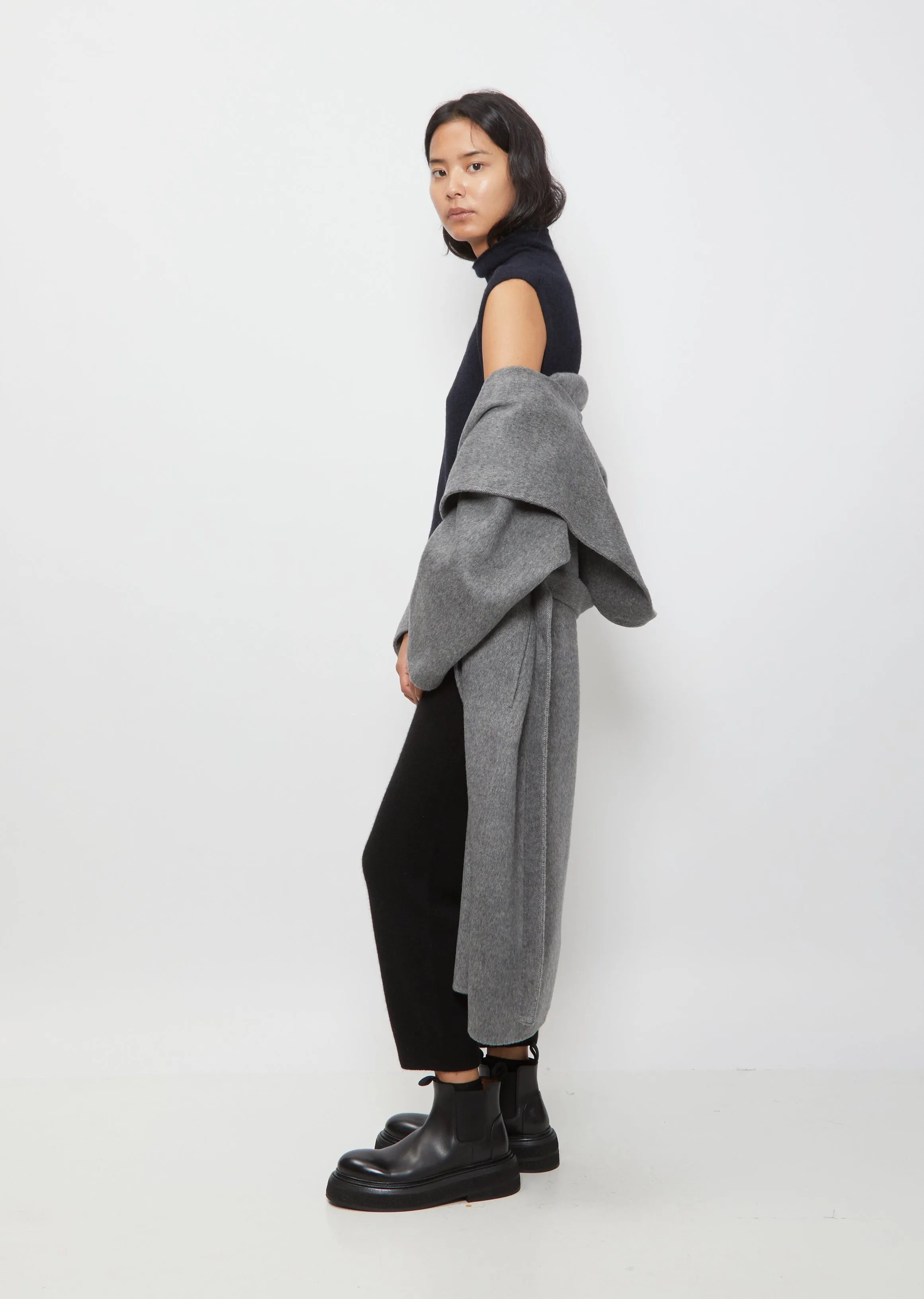 Long Wrap Coat With Hood — Grey