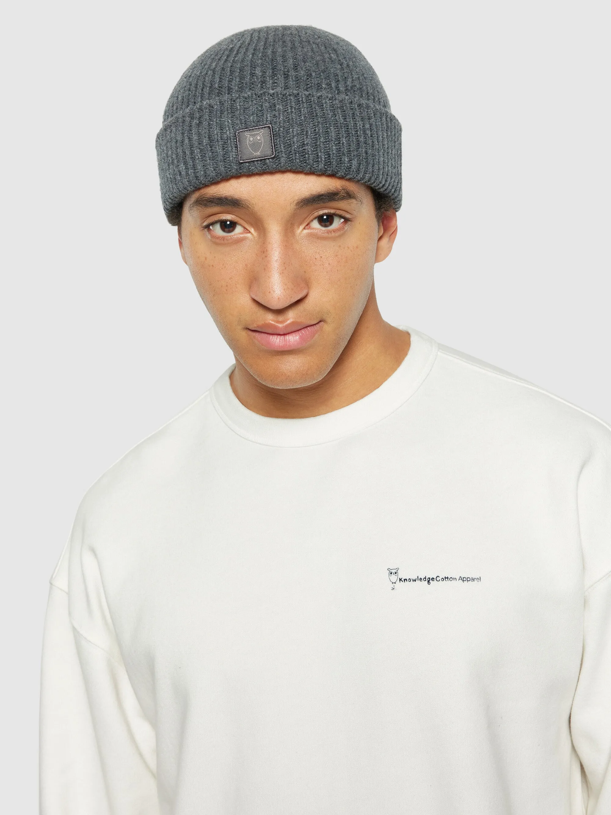 Low wool rib beanie - Dark Grey Melange