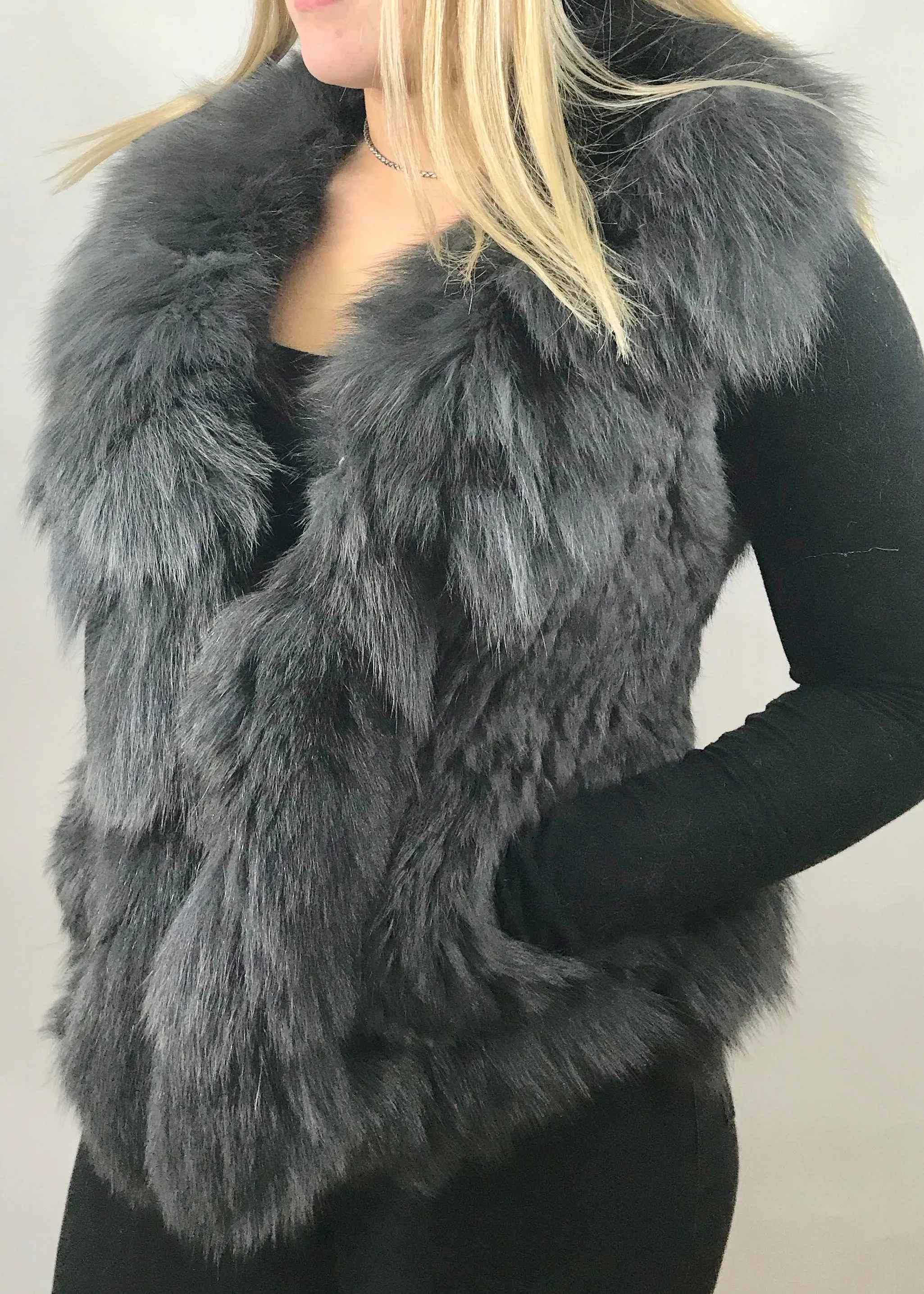 Luxury Fur Gilet in Slate Grey by Feathers Of Italy