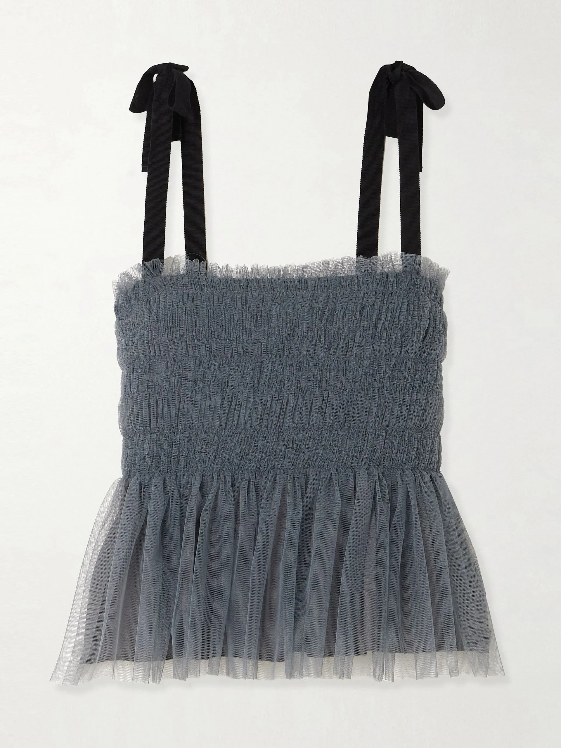 Lydia shirred grosgrain-trimmed tulle top