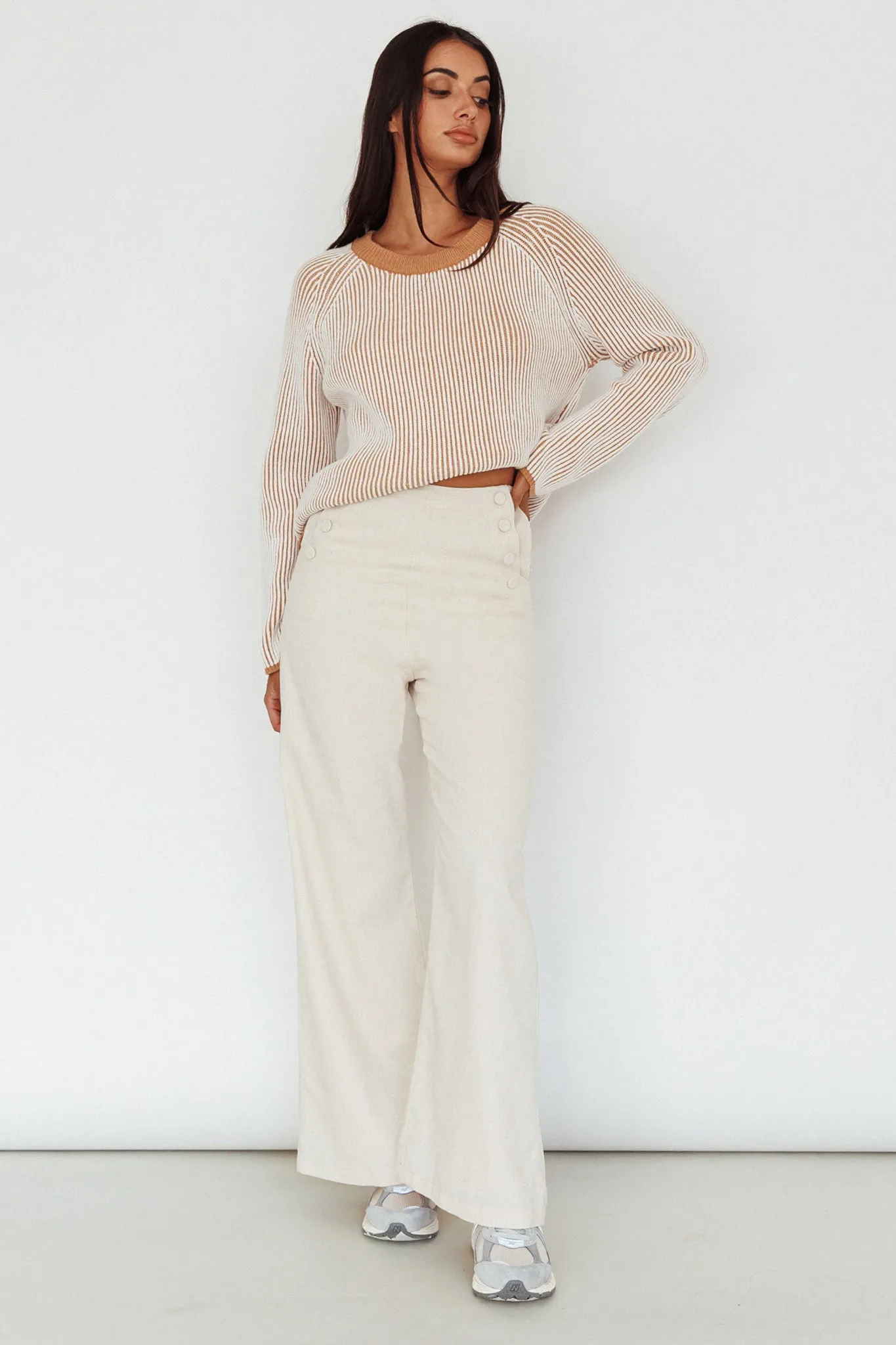 Lyris Button Detail Wide Leg Pants Natural