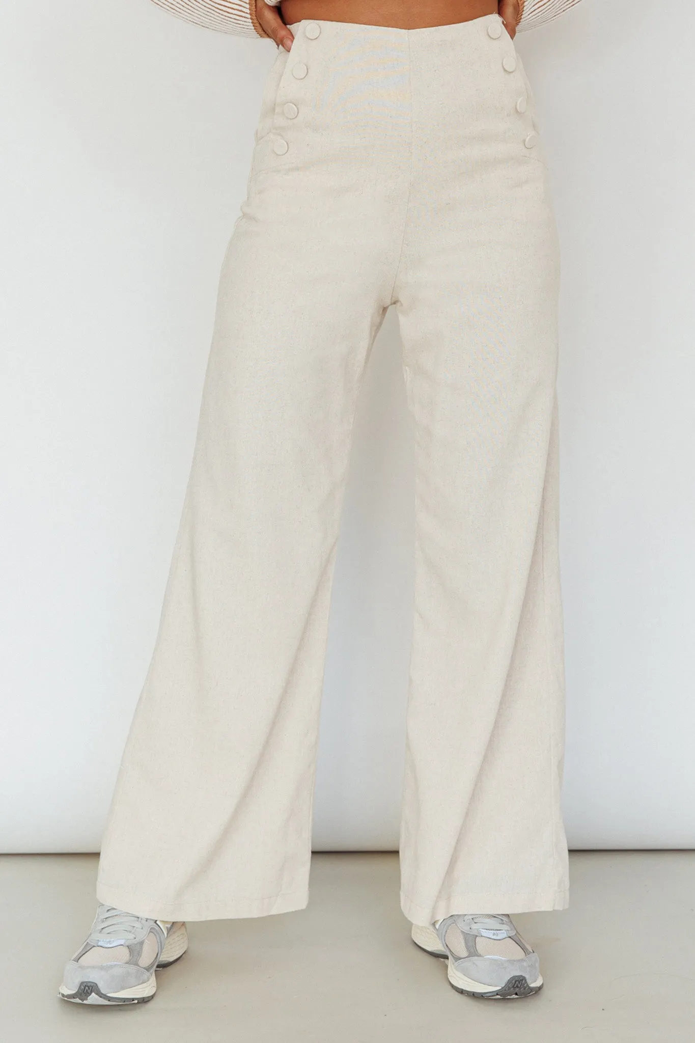 Lyris Button Detail Wide Leg Pants Natural