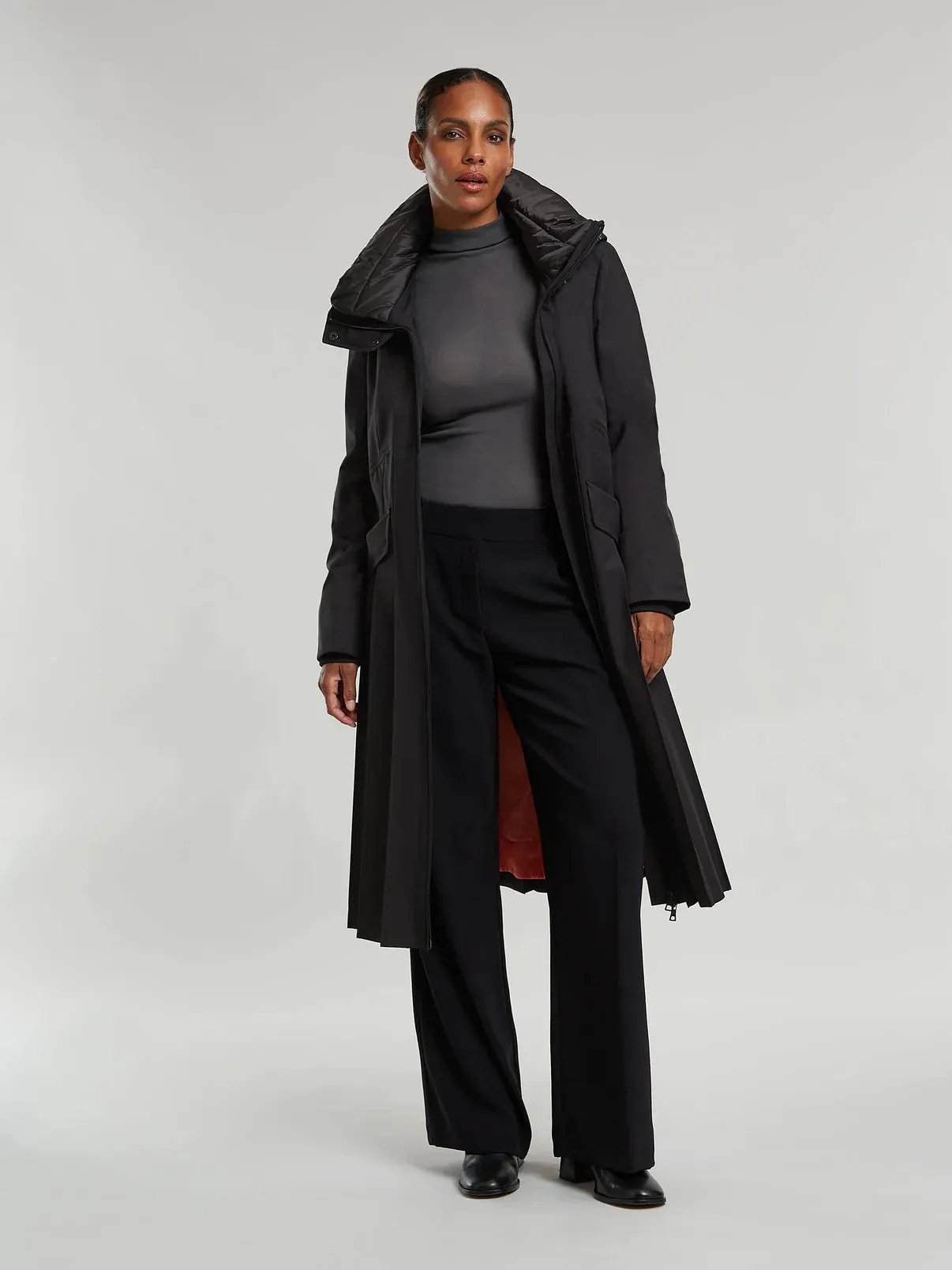 Maise Black Pleated Coat