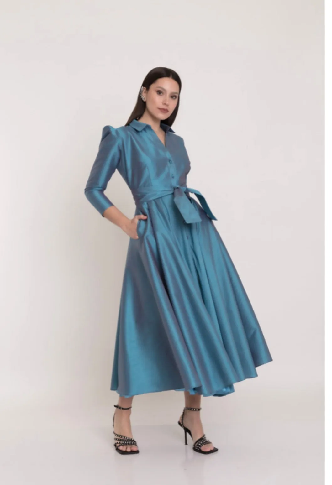 Matilde Cano Blue Tornasol Camisero Dress