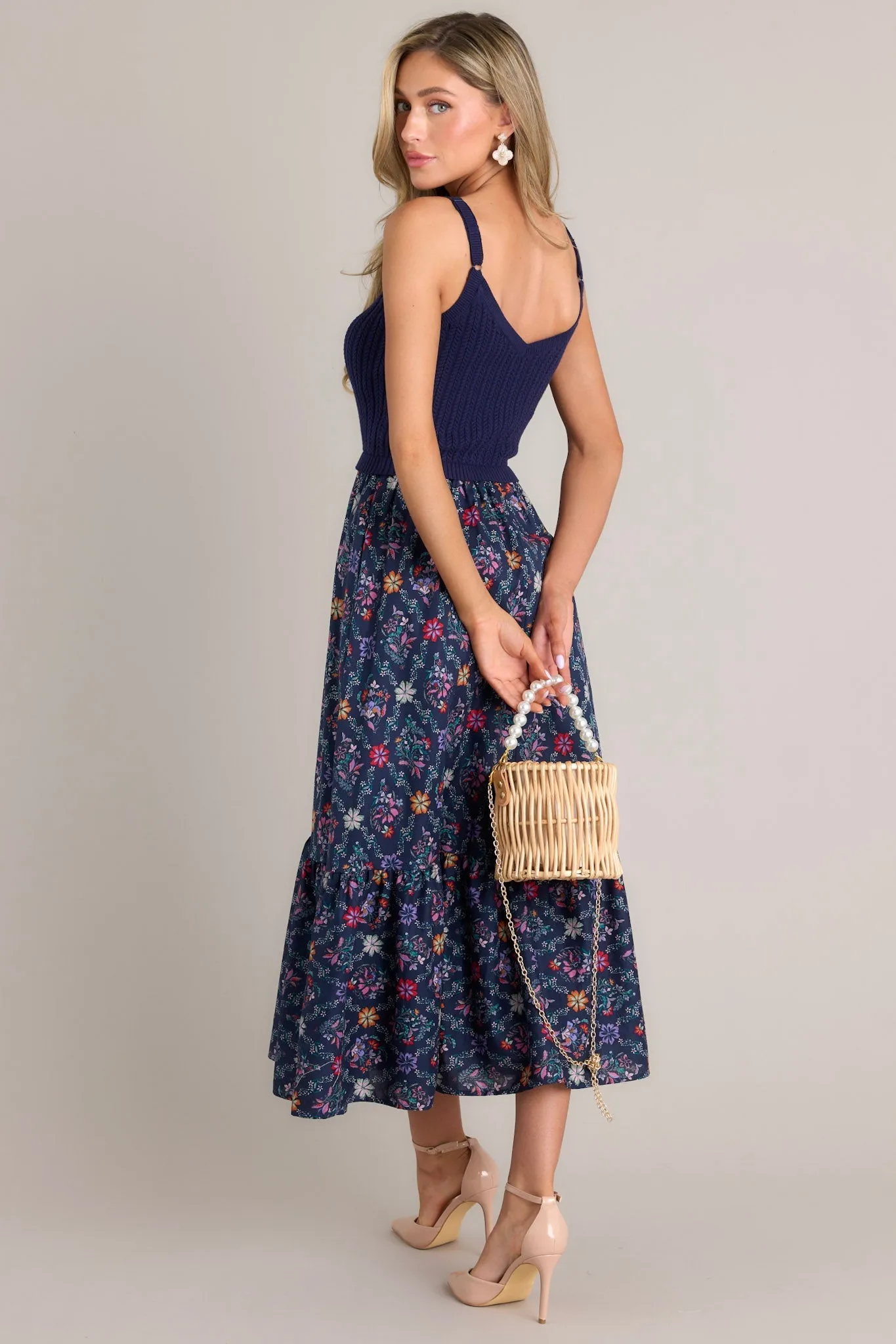 Meadow Mist Navy Floral Print Sweater Maxi Dress