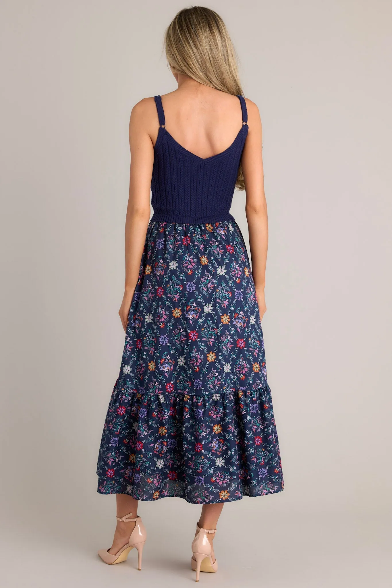 Meadow Mist Navy Floral Print Sweater Maxi Dress