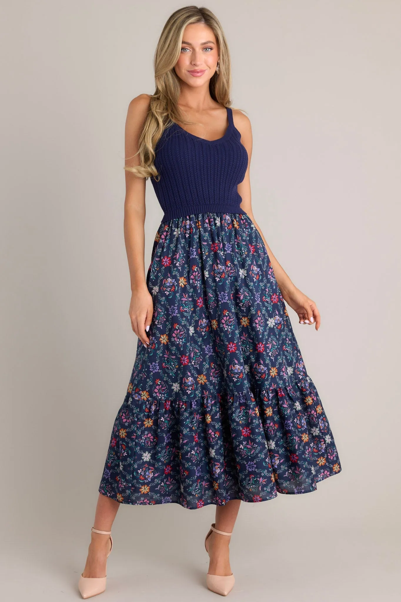 Meadow Mist Navy Floral Print Sweater Maxi Dress