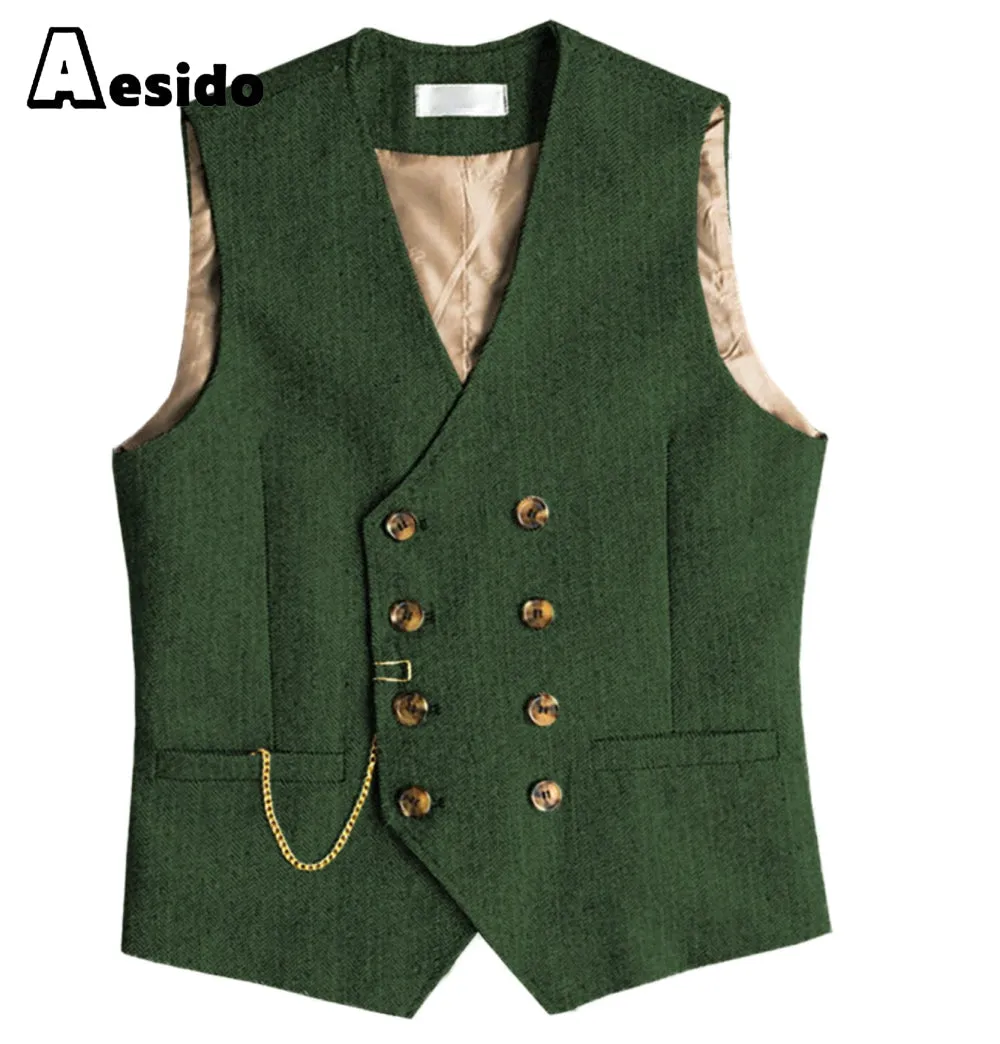 Men Double Breasted V Neck Waistcoat