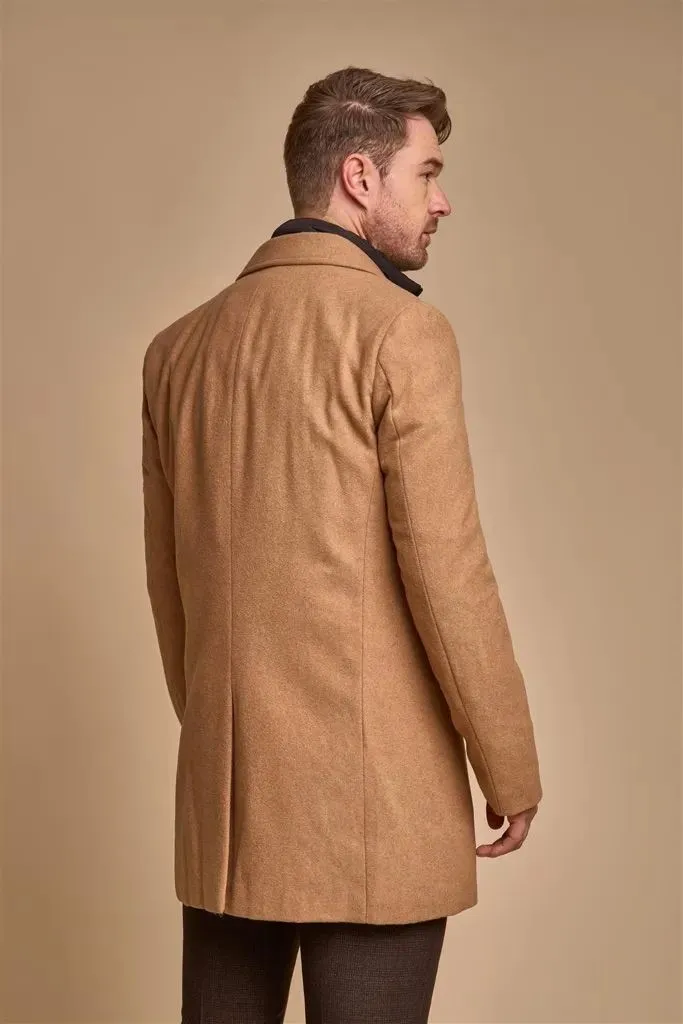 Men's Camel Overcoat Wool Blend Classic Trench Coat Winter Jacket