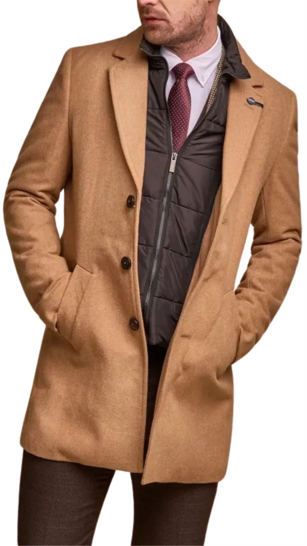 Men's Camel Overcoat Wool Blend Classic Trench Coat Winter Jacket