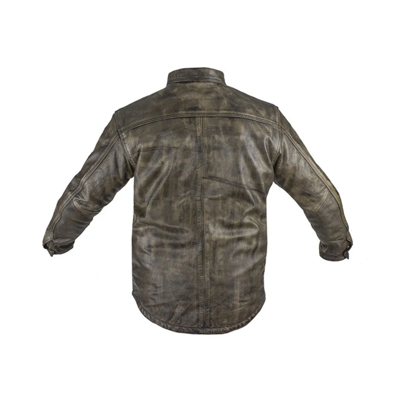 Mens Distressed Brown Leather Motorcycle Shirt With Concealed Carry Pockets